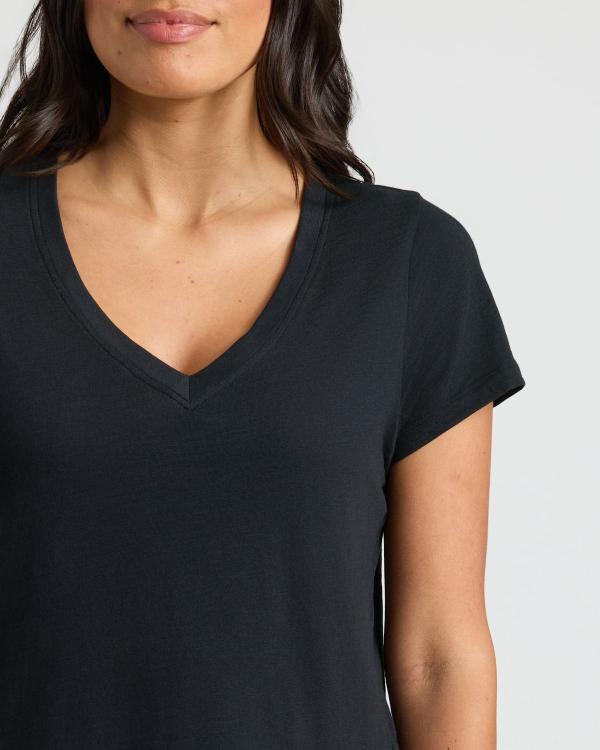 Womens Black & Oatmeal Relaxed Slub V-Neck Tee 2-Pack