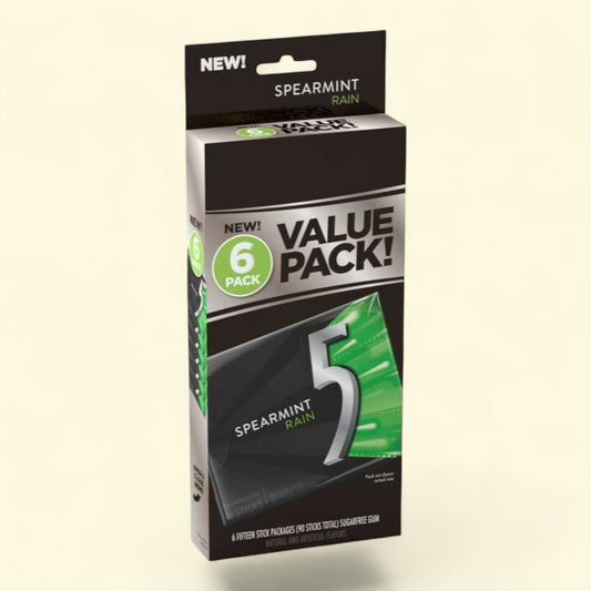 5 Gum Spearmint Rain Chewing Gum, 15 Ct (6 Pack)