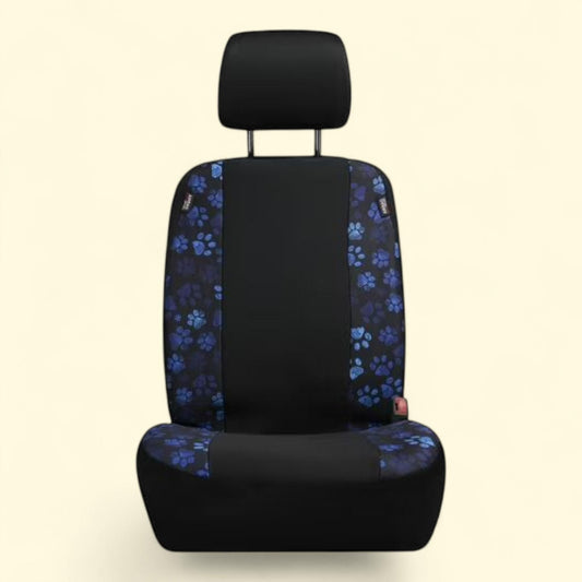 Auto Drive Universal Car Seat Cover, Black-Blue Paw Print, 1-Piece, 43772WDI