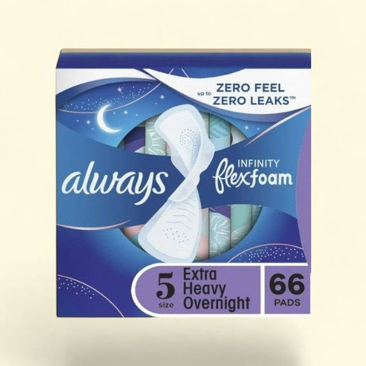 Always Infinity Feminine Pads, Size 5, Extra Heavy Overnight Absorbency, 66 CT