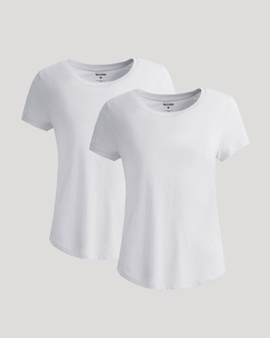 Womens White Slub Scoop Neck Tee 2-Pack