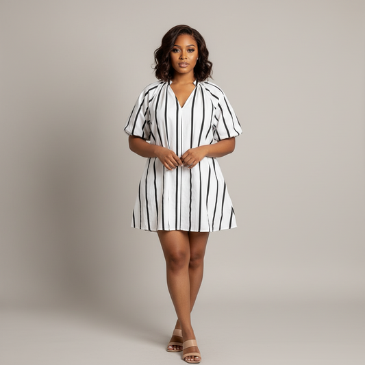 Striped Puff Sleeve Dress