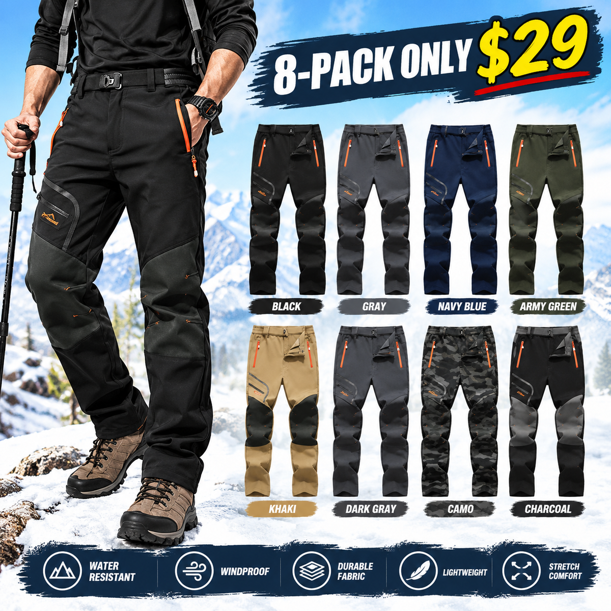 ❄️ Men’s Fleece-Lined Thermal Pants – Waterproof, Warm & Built for Outdoor Comfort