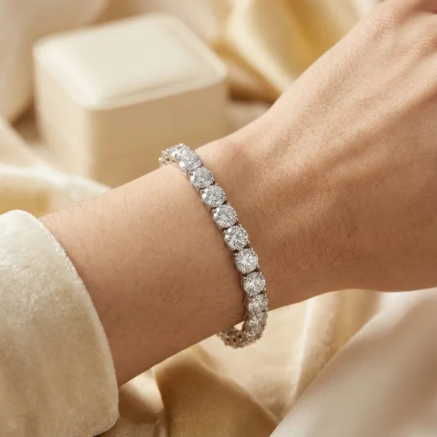 Luxury D-Color Moissanite Tennis Bracelet – 4mm Stones, 14K Gold Plated & Secure Double Clasp✨