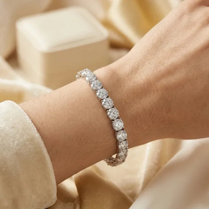 Luxury D-Color Moissanite Tennis Bracelet – 4mm Stones, 14K Gold Plated & Secure Double Clasp✨