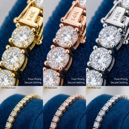 Luxury D-Color Moissanite Tennis Bracelet – 4mm Stones, 14K Gold Plated & Secure Double Clasp✨