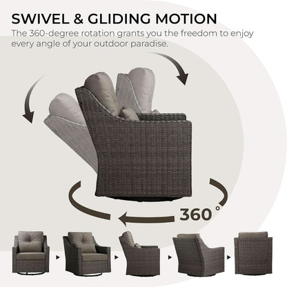 2 Piece Patio Wicker Chairs Set With 360 Degree Rocking Swivel Outdoor Rattan Thick Cushions For Backyard