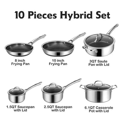 Hybrid Nonstick Stainless Steel Cookware Set – Durable, Easy-Clean Cookware for Everyday Cooking