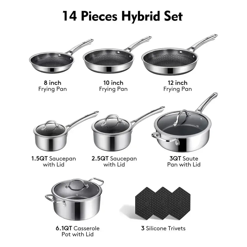 Hybrid Nonstick Stainless Steel Cookware Set – Durable, Easy-Clean Cookware for Everyday Cooking