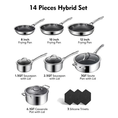 Hybrid Nonstick Stainless Steel Cookware Set – Durable, Easy-Clean Cookware for Everyday Cooking