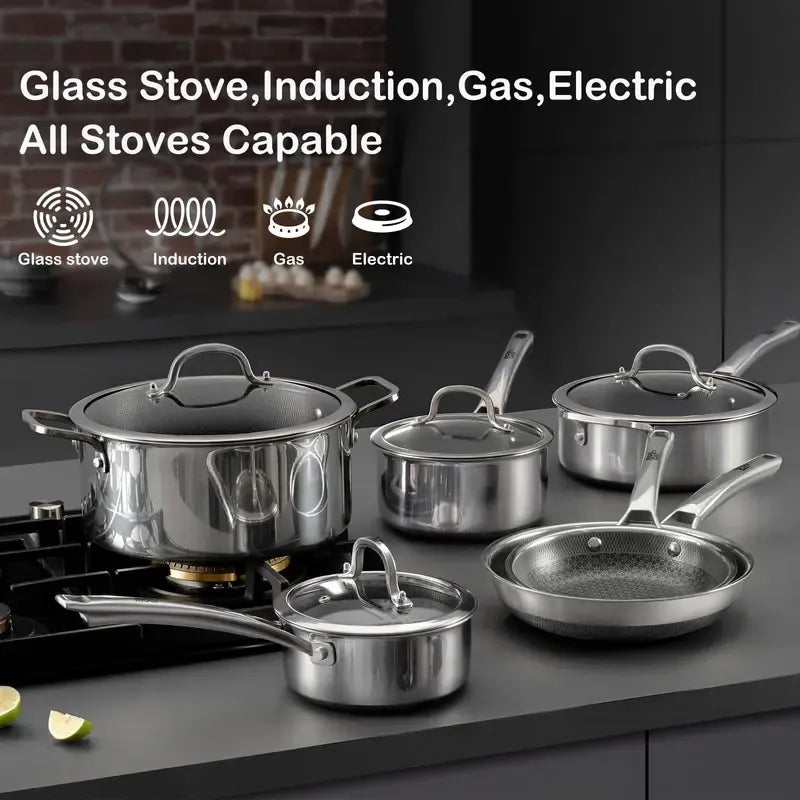 Hybrid Nonstick Stainless Steel Cookware Set – Durable, Easy-Clean Cookware for Everyday Cooking
