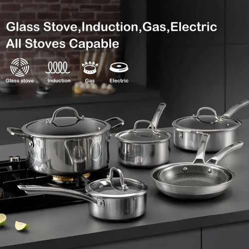 Hybrid Nonstick Stainless Steel Cookware Set – Durable, Easy-Clean Cookware for Everyday Cooking