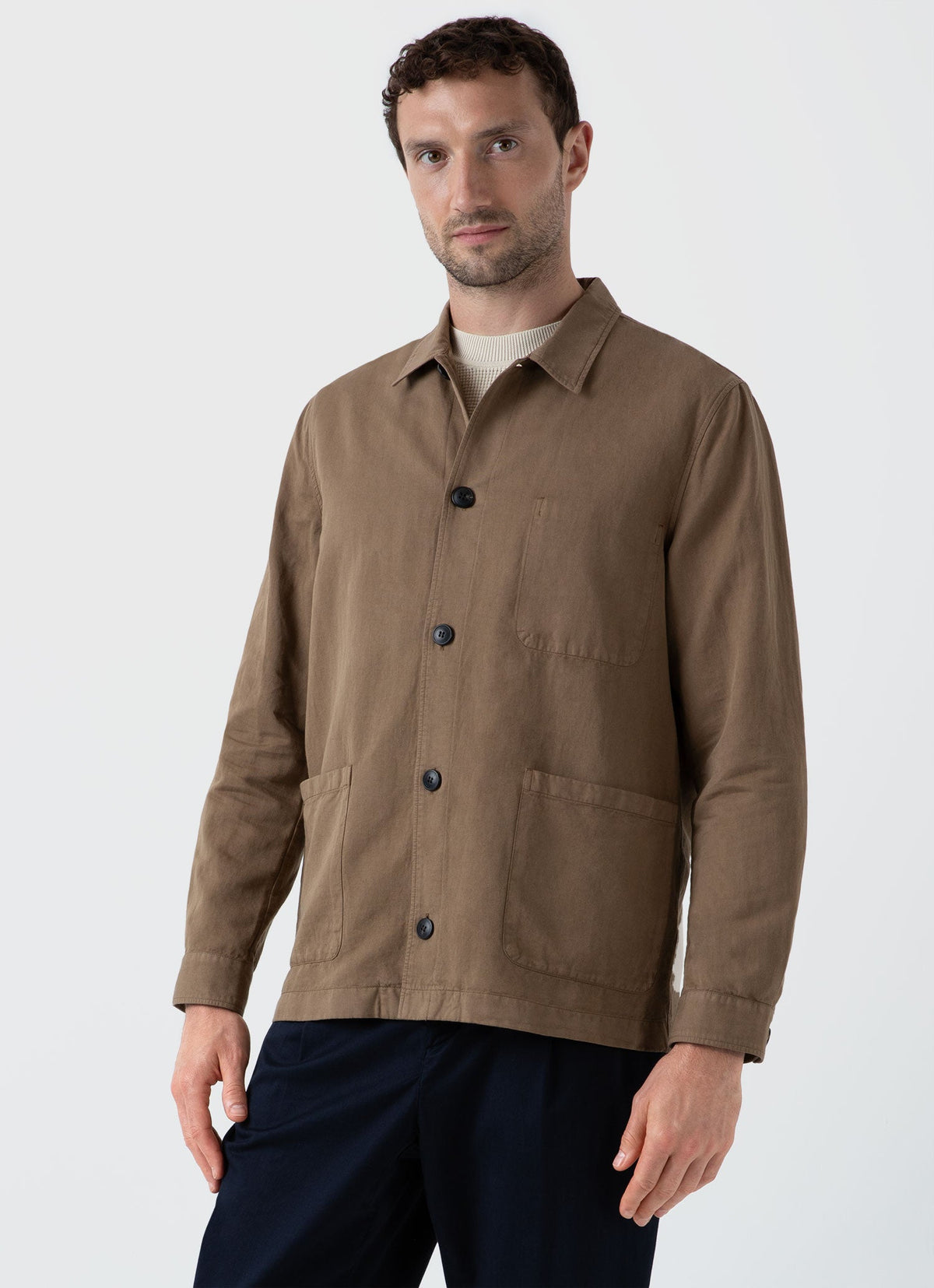 Mens Cotton Linen Twin Pocket Jacket In Dark Tan Mjac7102 Brdh