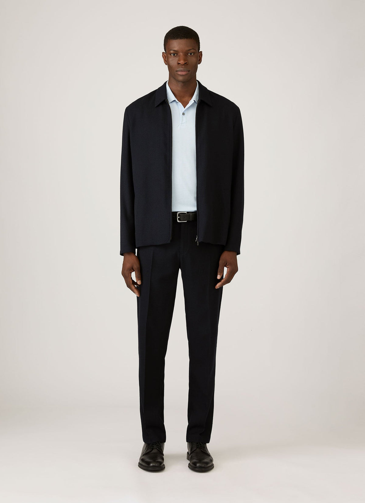 Mens Light Textured Wool Harrington Jacket In Navy Mjac7190 Buaa