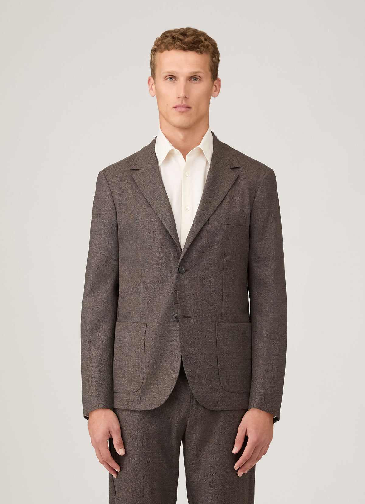 Mens Lightweight Travel Wool Blazer In Light Coffee Melange Mjac7197 Brfx