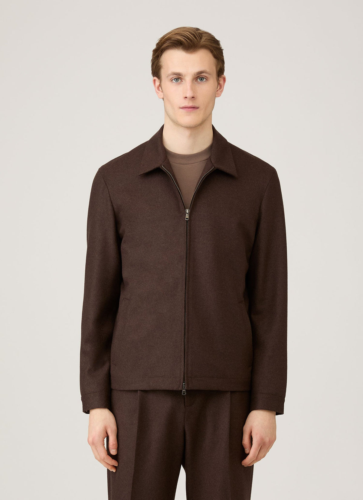Mens Boiled Wool Harrington Jacket In Truffle Mjac7200 Brgd