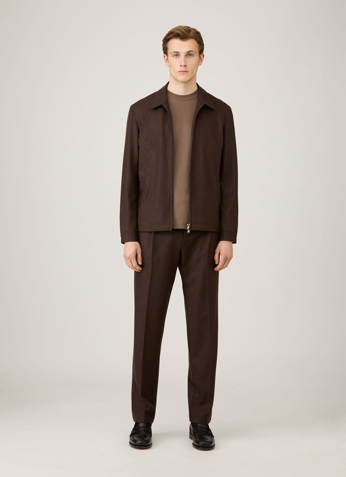 Mens Boiled Wool Harrington Jacket In Truffle Mjac7200 Brgd