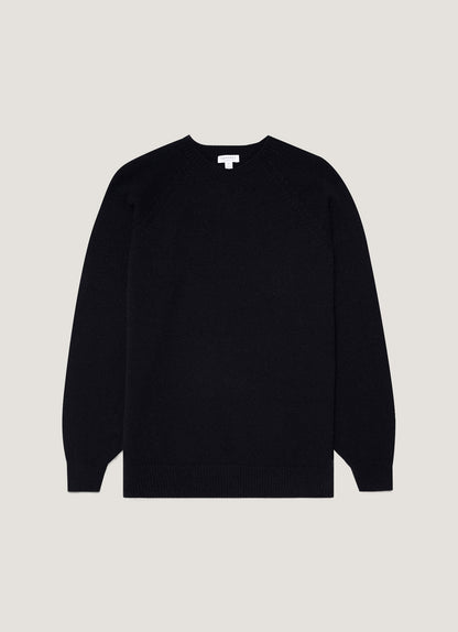 Mens Lambswool Crew Neck Jumper Dark Navy Mouline Mjum8066
