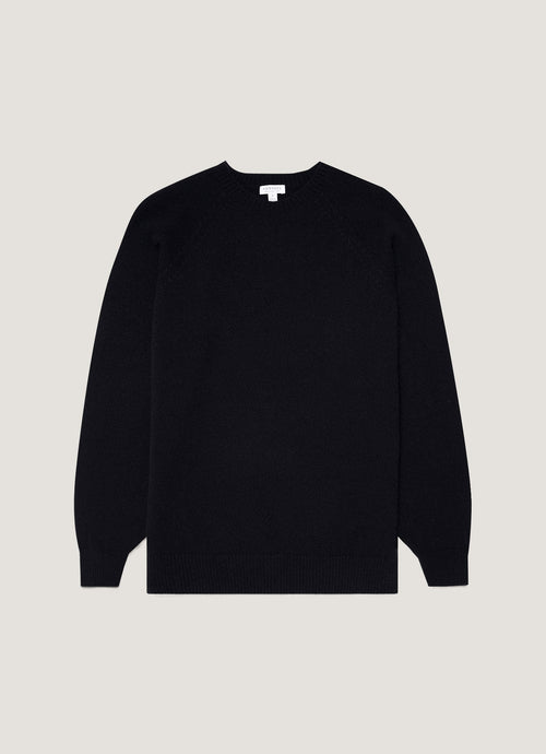 Mens Lambswool Crew Neck Jumper Dark Navy Mouline Mjum8066