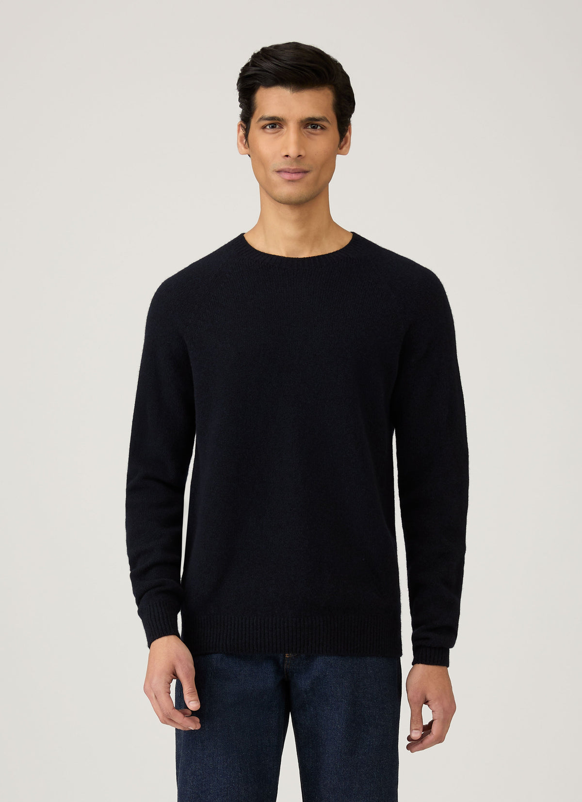 Mens Lambswool Crew Neck Jumper Dark Navy Mouline Mjum8066