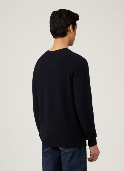 Mens Lambswool Crew Neck Jumper Dark Navy Mouline Mjum8066