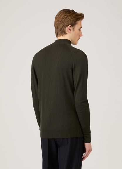 Mens Extra Fine Merino Zip Neck In Dark Green Mjum8116 Gnin