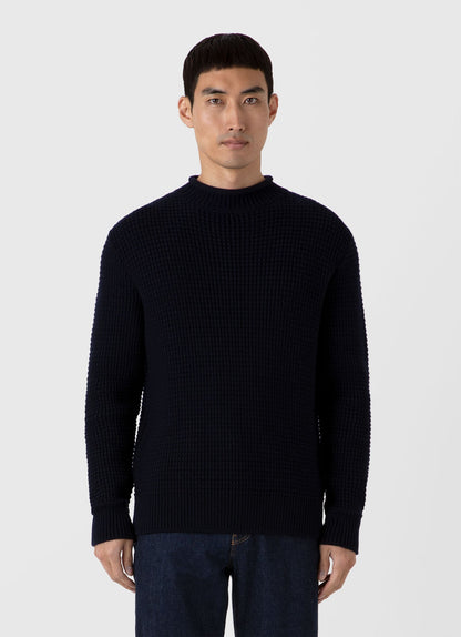 Men's Merino Fisherman Jumper in Navy