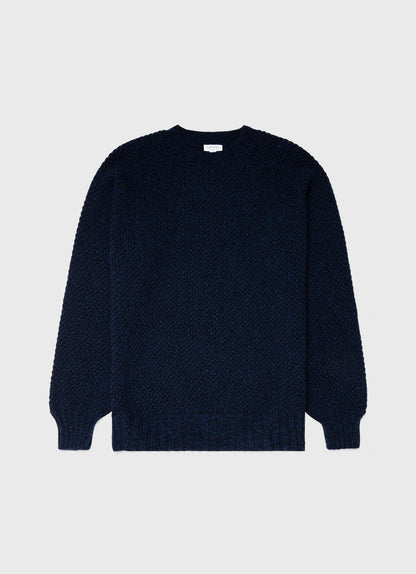 Mens Lambswool Textured Jumper In Bright Navy Twist Mjum8214 Butu
