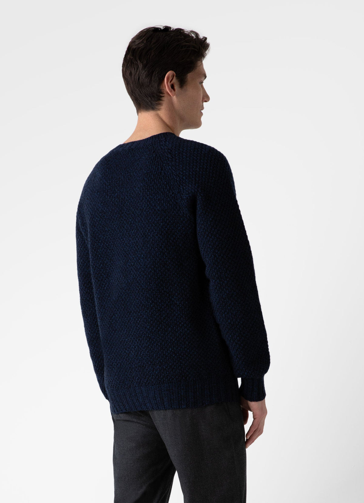 Mens Lambswool Textured Jumper In Bright Navy Twist Mjum8214 Butu
