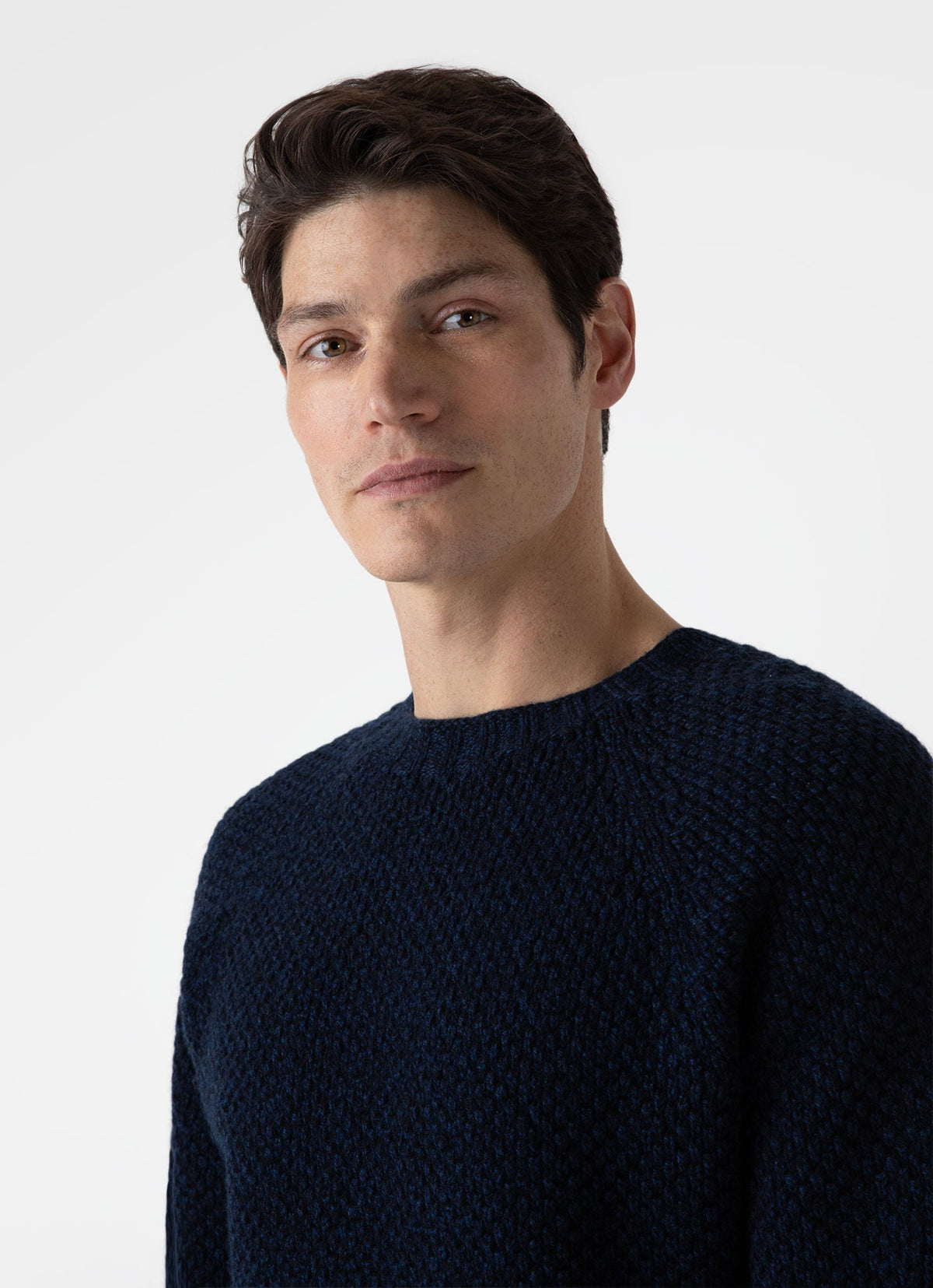 Mens Lambswool Textured Jumper In Bright Navy Twist Mjum8214 Butu