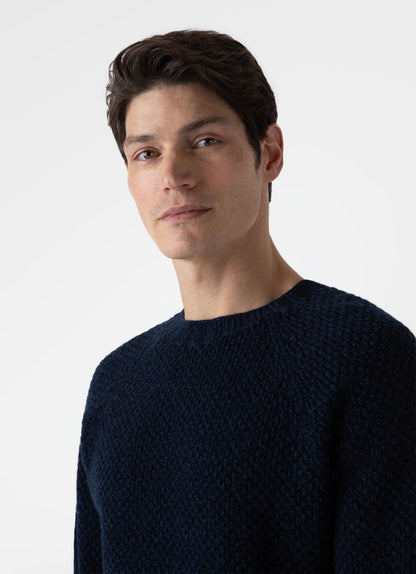Mens Lambswool Textured Jumper In Bright Navy Twist Mjum8214 Butu