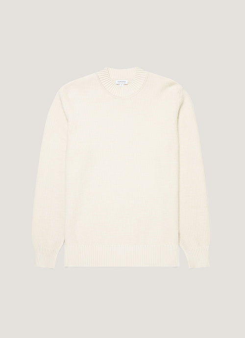 Mens Cotton Crew Neck Jumper In Ecru Mjum8302 Whif