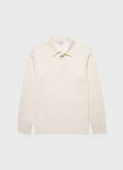 Mens Long Sleeve Waffle Polo Shirt In Ecru Mpol1067 Whcr