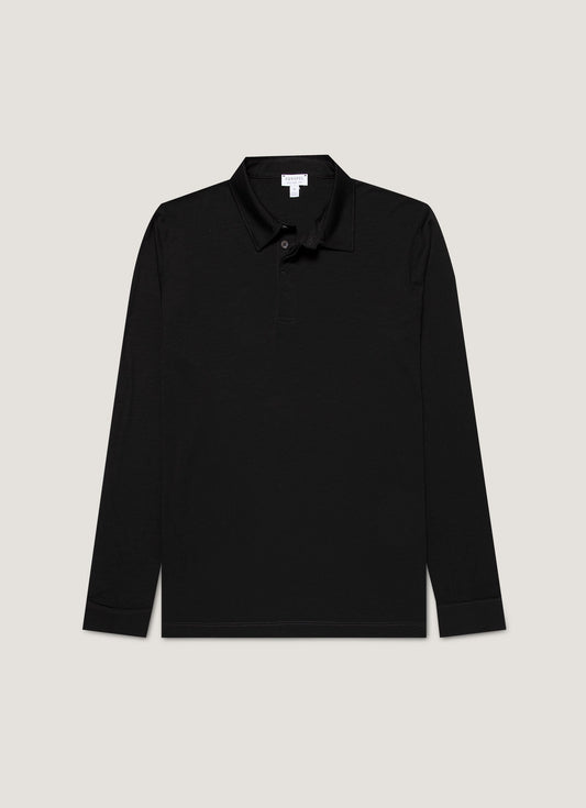 Mens Long Sleeve Ultrafine Merino Polo Shirt In Black Mpol1075 Bkaa
