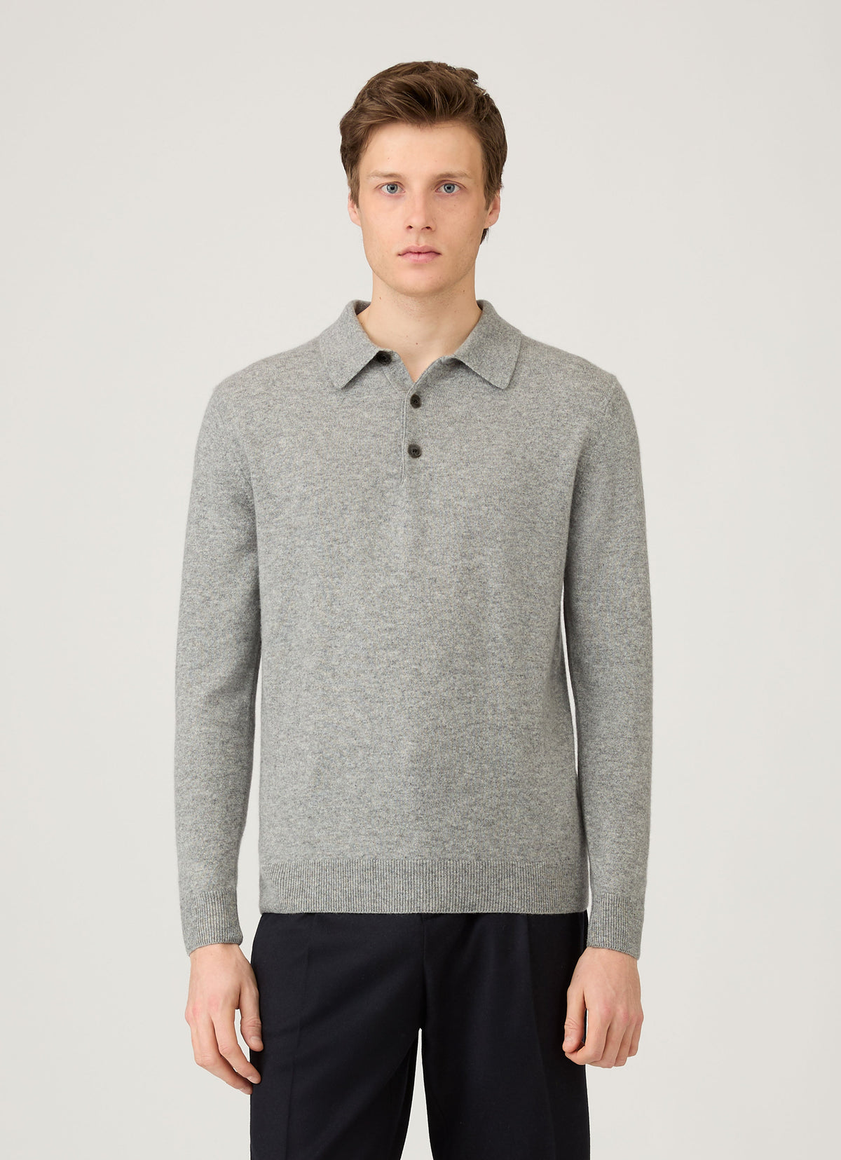 Mens Cashmere Polo Shirt In Grey Melange Mpol8293 Gyaa