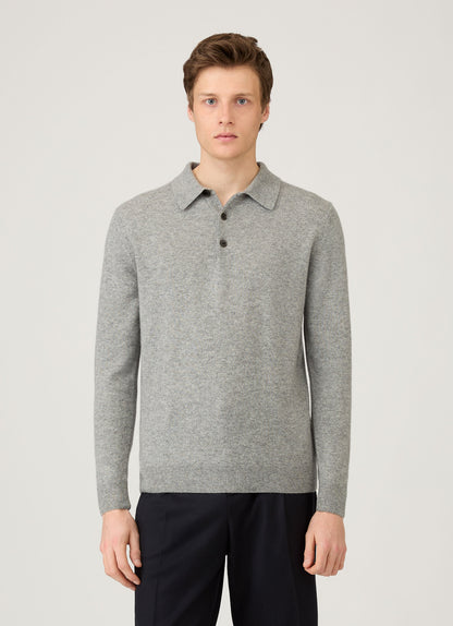 Mens Cashmere Polo Shirt In Grey Melange Mpol8293 Gyaa