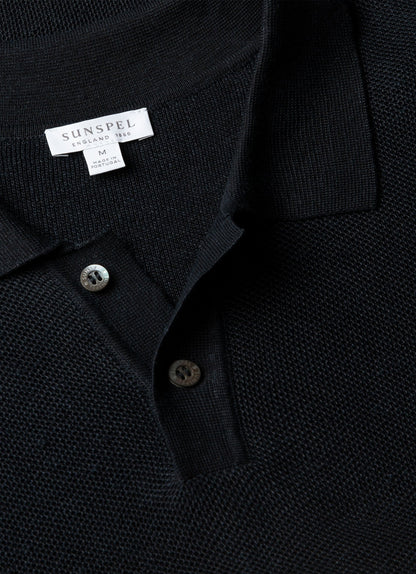 Men's Silk Linen Honeycomb Polo in Light Navy