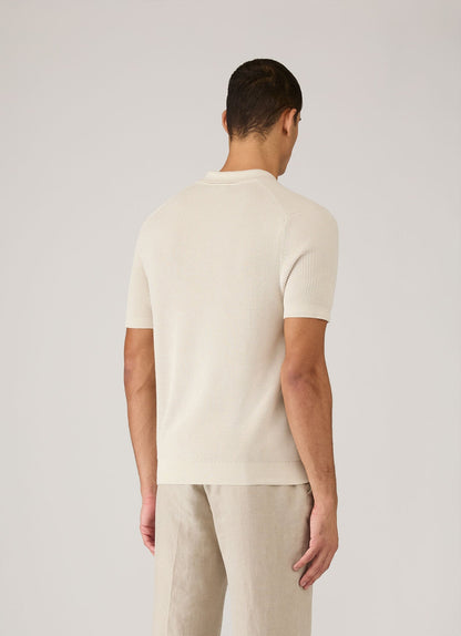 Mens Two Colour Rib Polo Shirt In Ecru Mpol8317 Whcr