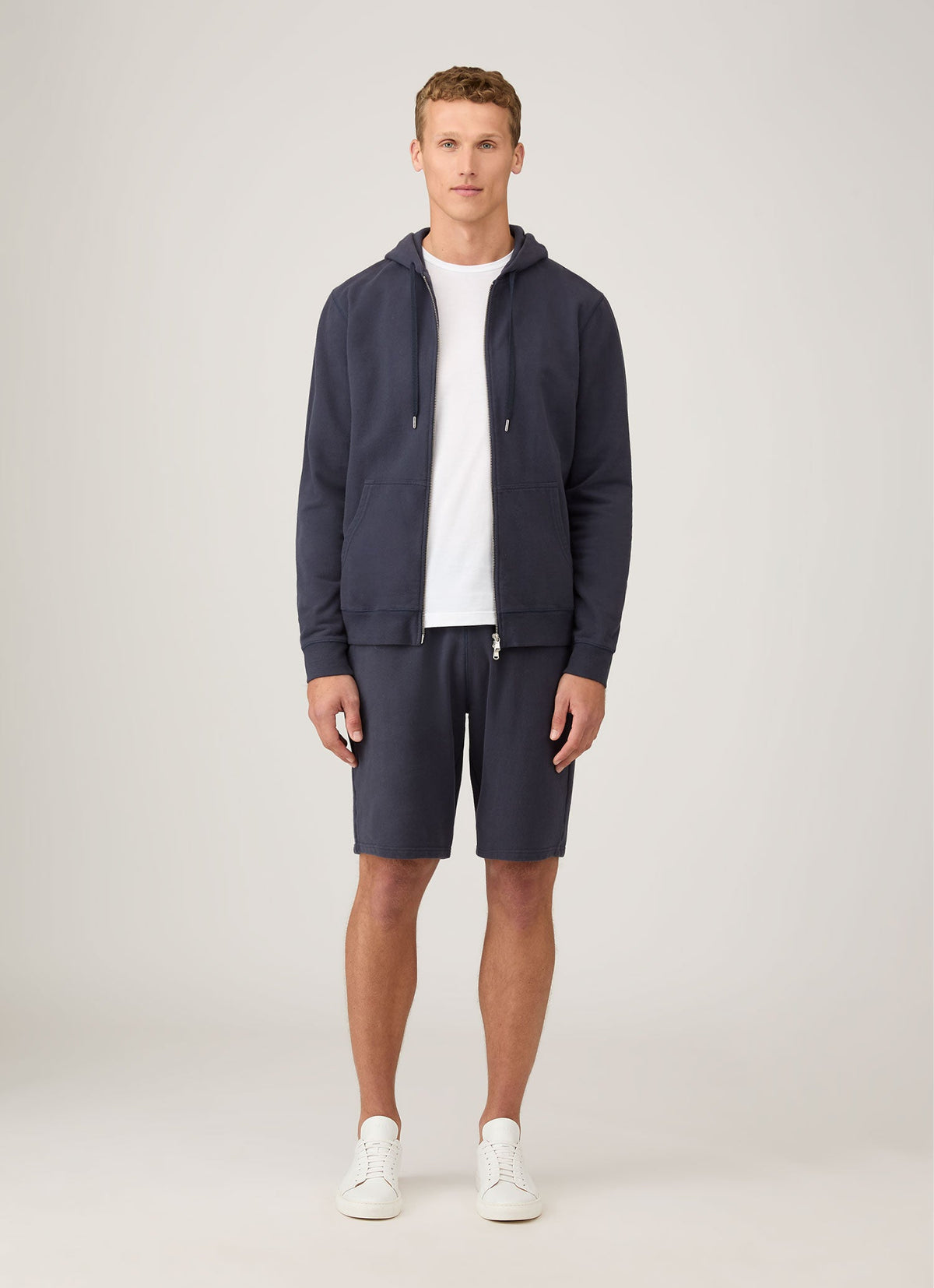 Mens Cotton Loopback Shorts In Navy