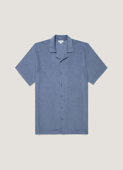Mens Towelling Camp Collar Shirt In Vintage Blue Msht1571 Buwb