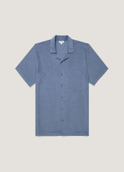 Mens Towelling Camp Collar Shirt In Vintage Blue Msht1571 Buwb