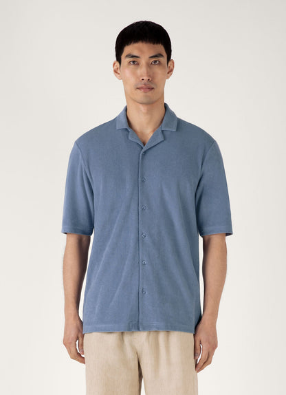 Mens Towelling Camp Collar Shirt In Vintage Blue Msht1571 Buwb