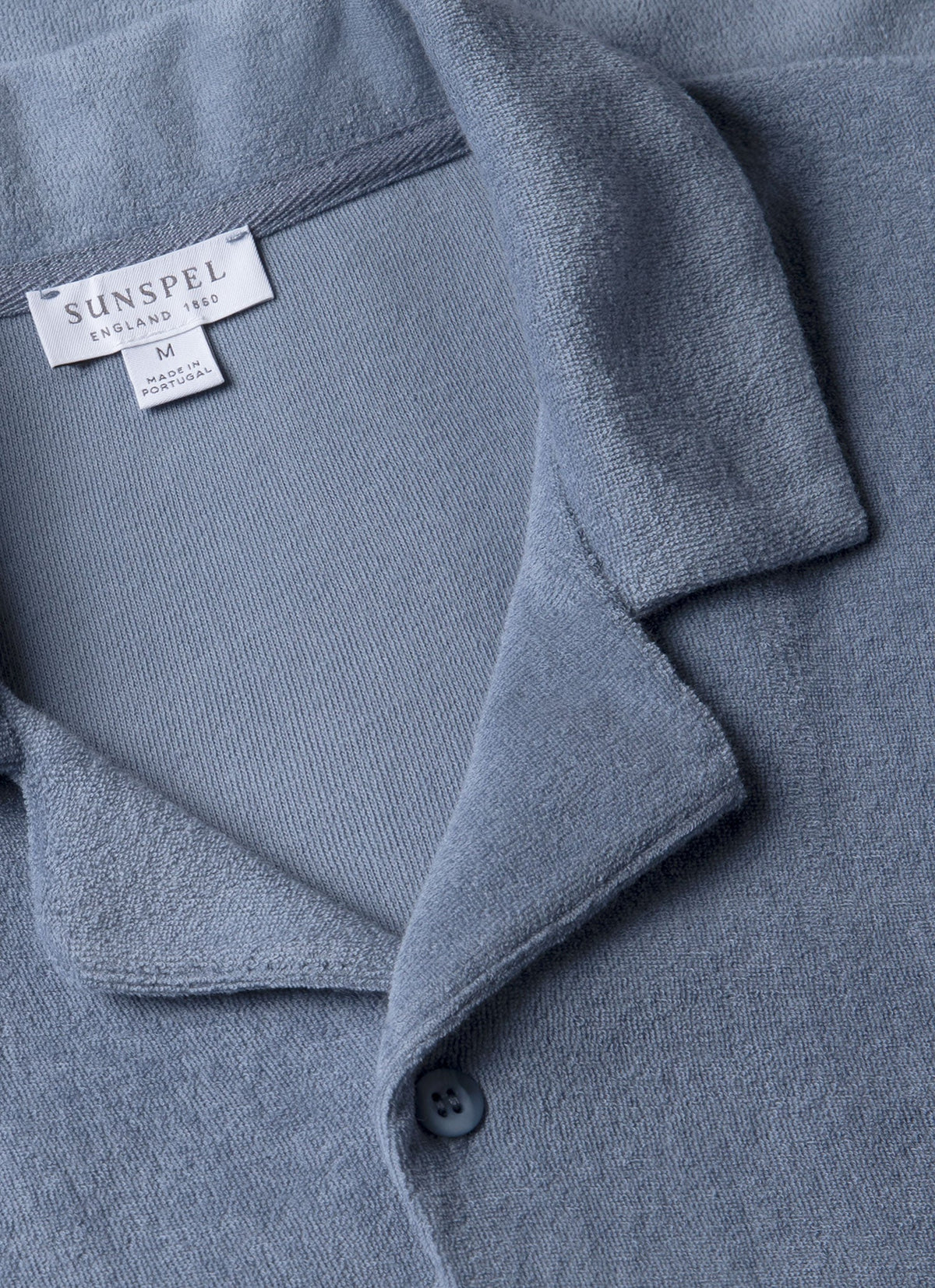 Mens Towelling Camp Collar Shirt In Vintage Blue Msht1571 Buwb