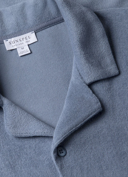 Mens Towelling Camp Collar Shirt In Vintage Blue Msht1571 Buwb