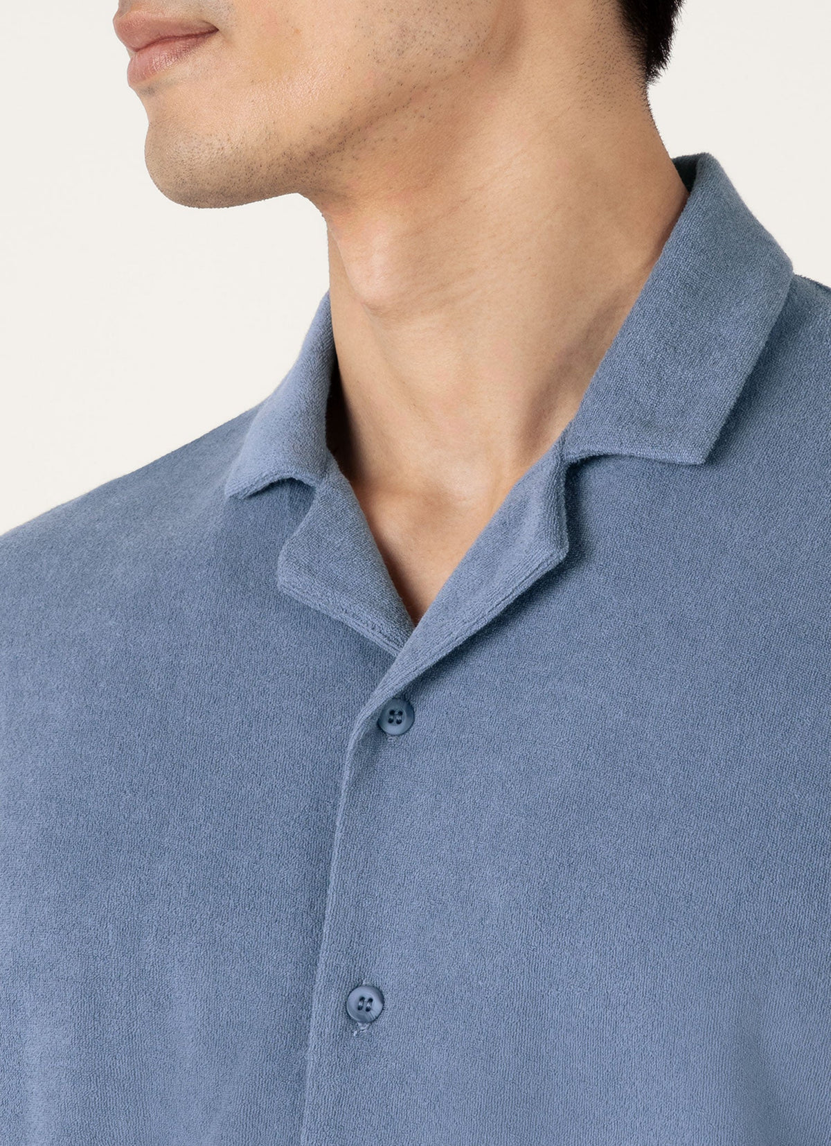 Mens Towelling Camp Collar Shirt In Vintage Blue Msht1571 Buwb