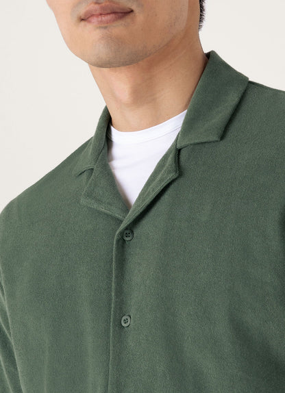 Mens Towelling Camp Collar Shirt In Dusk Green Msht1571 Gnij