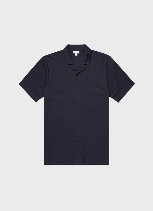 Mens Cotton Riviera Camp Collar Shirt In Navy