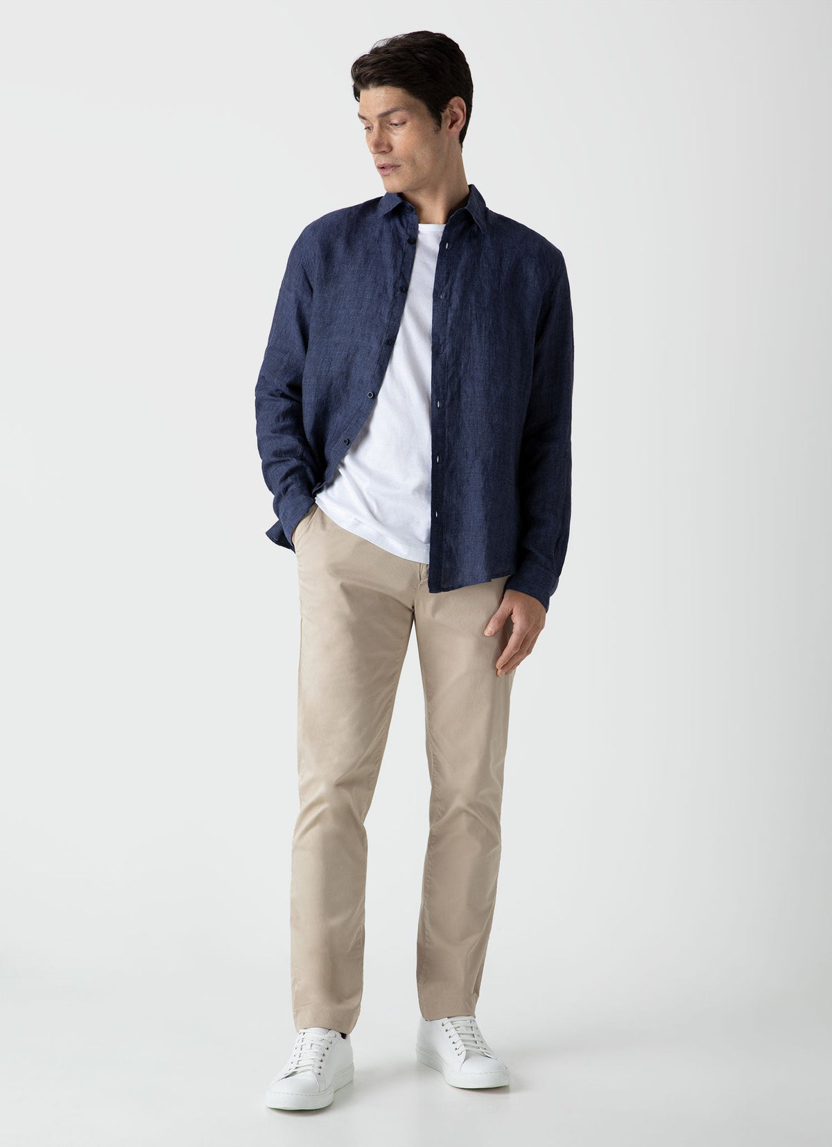 Mens Linen Long Sleeve Shirt In Navy Melange Msht2061 Buag