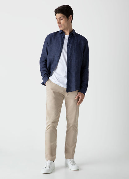 Mens Linen Long Sleeve Shirt In Navy Melange Msht2061 Buag