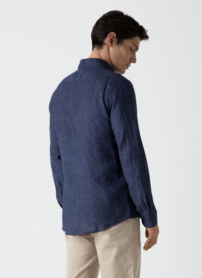 Mens Linen Long Sleeve Shirt In Navy Melange Msht2061 Buag
